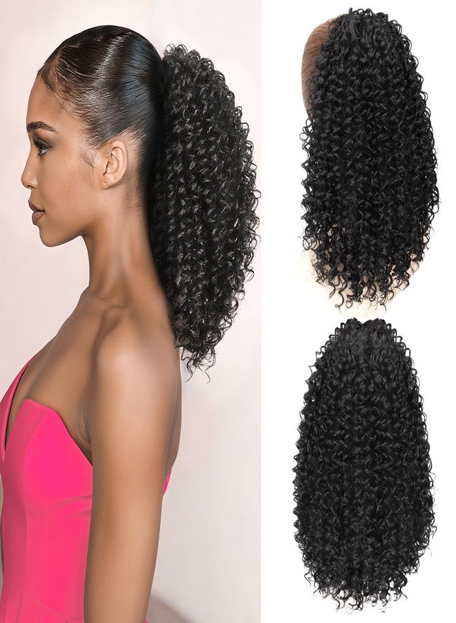 ZAVIDE Ponytail For Black Women Drawstring Ponytail Curly Hair Short Ponytail Extension Pony tails Drawstring Hair Pieces Human Hair Feeling For Daily Use (#1B) - Image 1